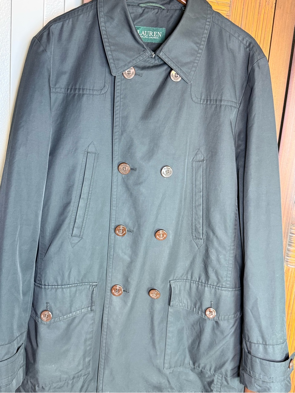 Lauren Ralph Lauren Men’s Black Double Breasted Raincoat Trench Coat 42L Preppy - Picture 4 of 15
